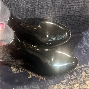 Coach Black Winter Rain Boots Sleek Design sole missing in one shoe
